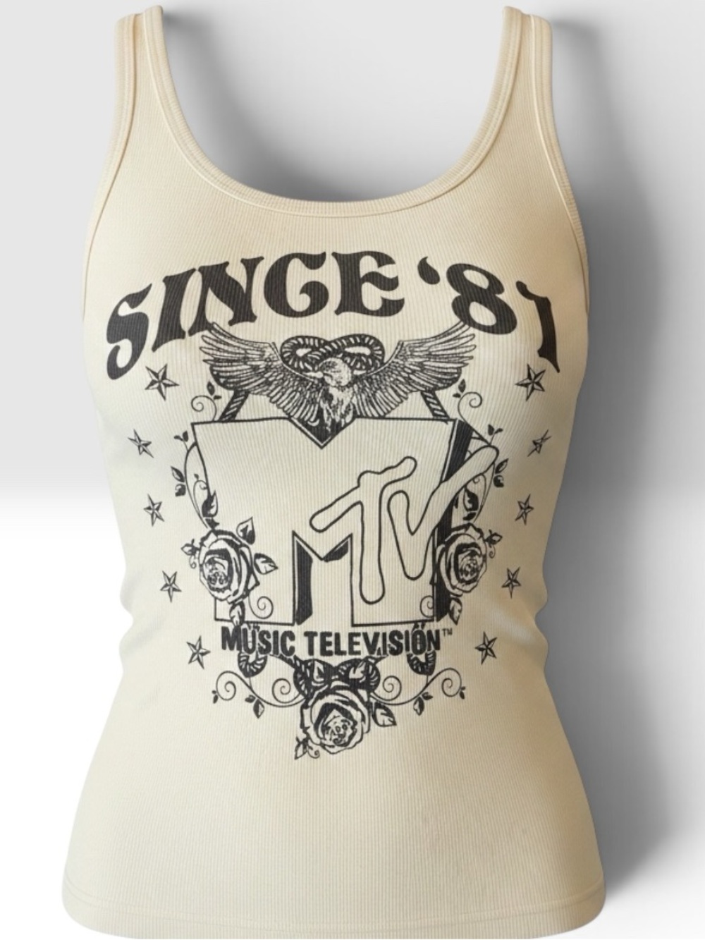 MTV Mello Yellow Ribbed Tank with “MTV”